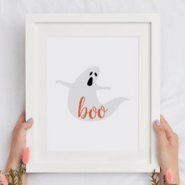 Boo. Een witte oranje geest. Halloween kinder part Poster