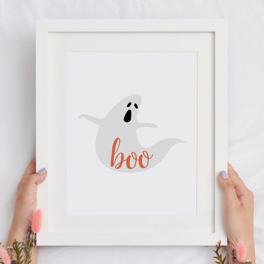 Boo. Een witte oranje geest. Halloween kinder part Poster