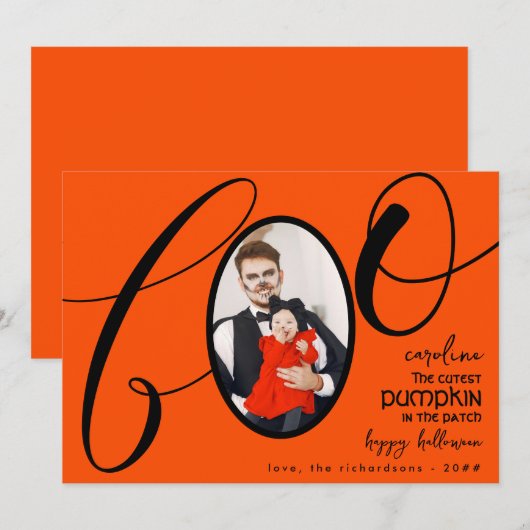 Boo Eerste Halloween Leukste Pompoen Baby Foto 2 Feestdagenkaart (Voorkant / Achterkant)