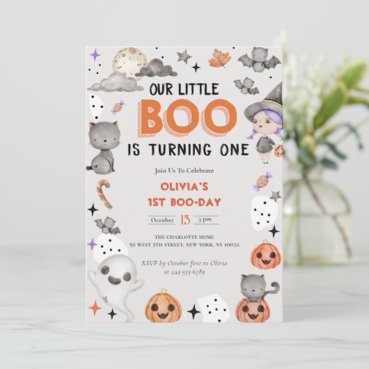 Boo Eerste Verjaardag Onze Kleine Boo Is Draaien E Kaart (Staand voorkant)