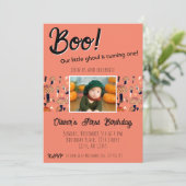 Boo Eerste Verjaardagspaddenstoelen Halloween Herf Kaart (Staand voorkant)