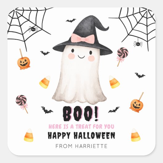 Boo Fijne Halloween Schattig Spookje Vierkante Sticker (Voorkant)