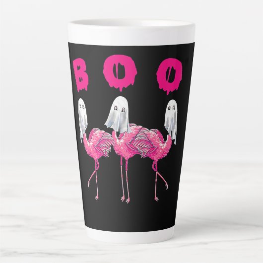 Boo Flamingo Halloween Flamingo Ghost Latte Mok (Voorkant)