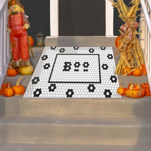 Boo Fun Halloween Hex Tegel Design Black en White Deurmat