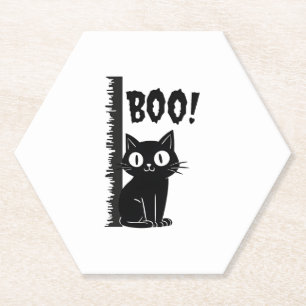 Boo. Funny Hiding Peekaboo Scary Halloween Cat Kartonnen Onderzetters