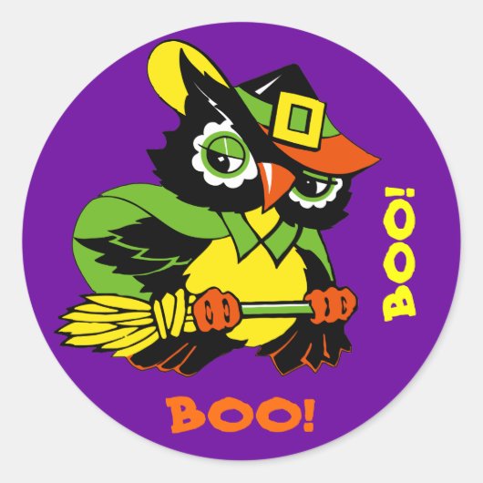 Boo. Funny Owl Halloween Ronde Sticker (Voorkant)