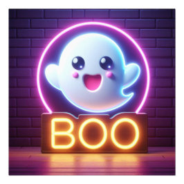 BOO Geel Halloween Spook Foto Afdruk