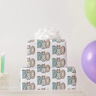 Boo Geest Groen Oranje Schattig Wit Halloween Cadeaupapier