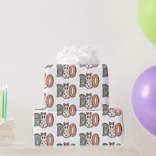 Boo Geest Oranje Groen Schattig Wit Halloween Cadeaupapier