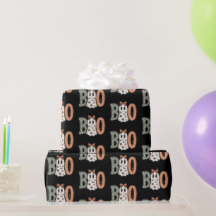 Boo Geest Oranje Groen Schattig Zwart Halloween Cadeaupapier