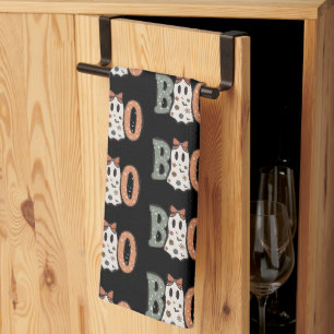 Boo Geest Oranje Groen Schattig Zwart Halloween Theedoek