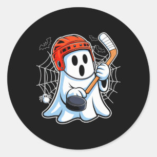 Boo Geest Speelt Hockey Grappige Halloween Hockey Ronde Sticker
