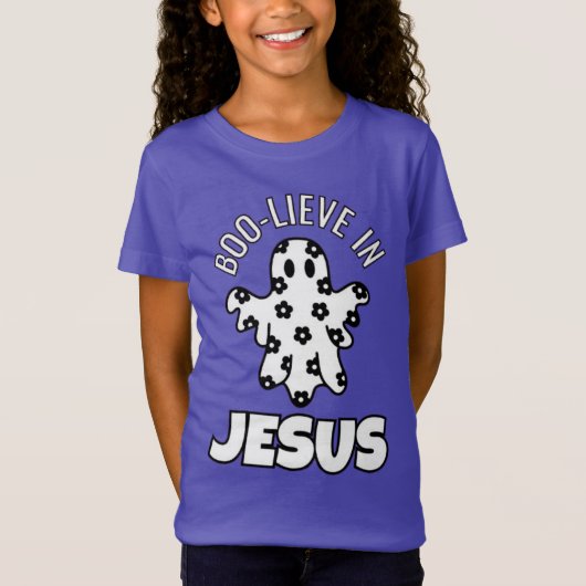 Boo-geloof in Jezus Meisjes 'Fine Jersey T-Shirt (Voorkant)