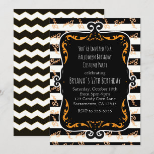 Boo gestreept zwart & oranje whimwhams Halloween Kaart
