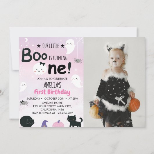 Boo Ghost 1e Verjaardag uitnodiging (Voorkant)