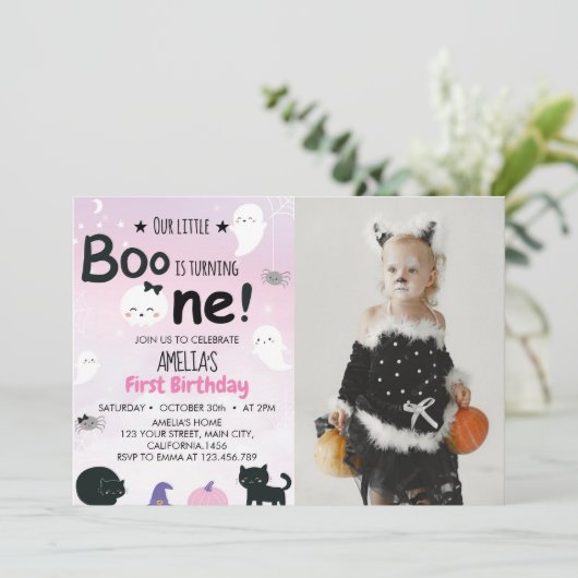 Boo Ghost 1e Verjaardag uitnodiging (Staand voorkant)