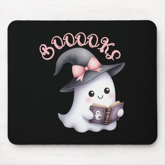 Boo Ghost Books Coquette Bow Halloween Vrouwen Sch Muismat (Voorkant)
