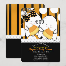 Boo Ghost Boy Girl Twins Halloween Baby shower Kaart