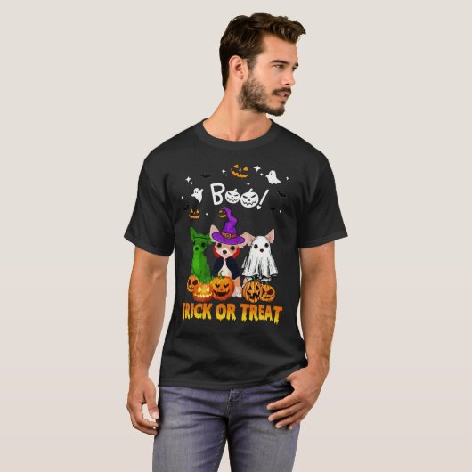 Boo Ghost Chihuahua Trick or treat Halloween T-shirt (Voorkant volledig)