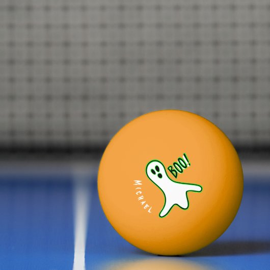 Boo Ghost Custom Name Glow in het donkergele bier Pingpongbal (Net)