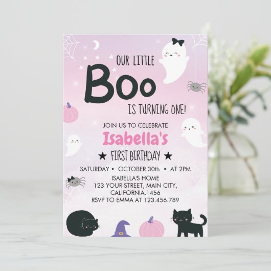 Boo Ghost Eerste Verjaardag Kaart (Staand voorkant)