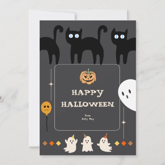 BOO Ghost En Black Cat Foto Halloween Kaart (Achterkant)