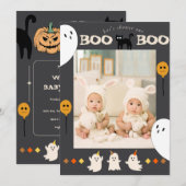 BOO Ghost en Black Cat Photo Baby shower Kaart (Voorkant / Achterkant)