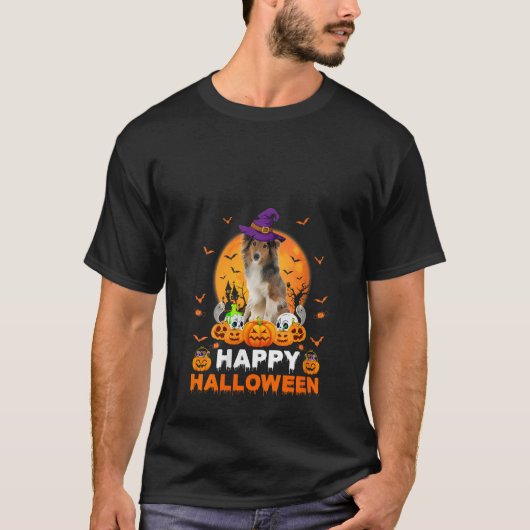 Boo Ghost Enge Pompoen Heks Shetland Sheepdog Ha T-shirt (Voorkant)