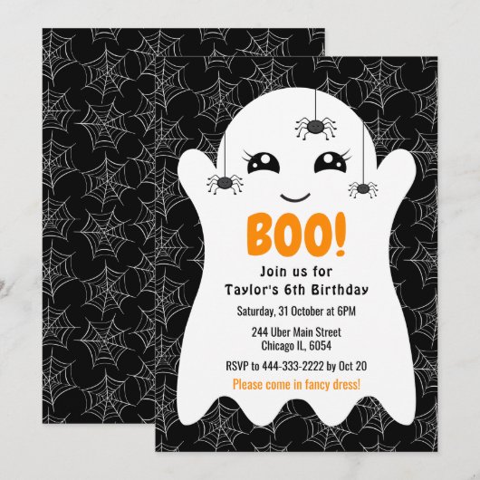 Boo Ghost Halloween Birthday Costume Party Black Kaart (Voorkant / Achterkant)