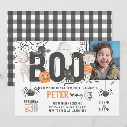 Boo Ghost Halloween Birthday Party Invitation Kaart (Voorkant / Achterkant)
