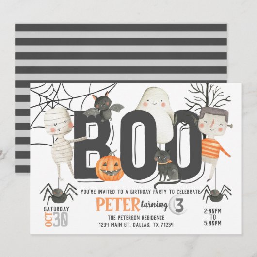 Boo Ghost Halloween Birthday Party Invitation Kaart (Voorkant / Achterkant)
