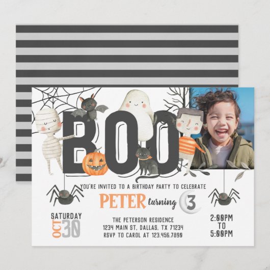 Boo Ghost Halloween Birthday Party Invitation Kaart (Voorkant / Achterkant)