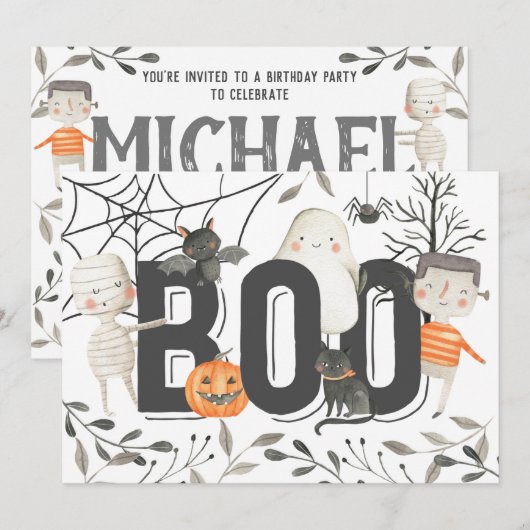 Boo Ghost Halloween Birthday Party Invitation Kaart (Voorkant / Achterkant)