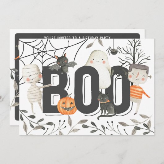 Boo Ghost Halloween Birthday Party Invitation Kaart (Voorkant / Achterkant)