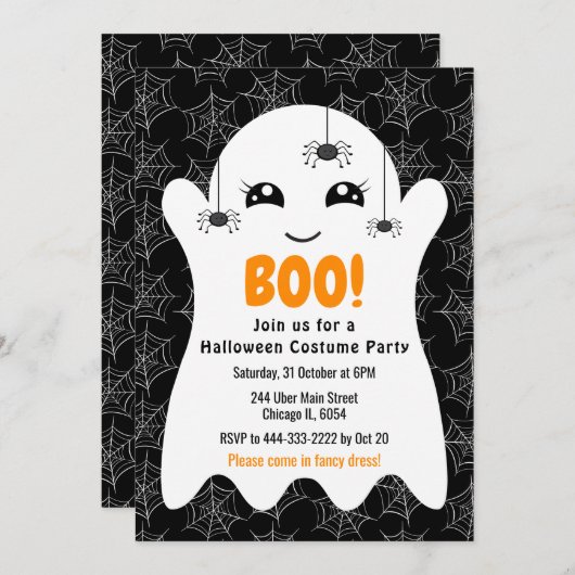Boo Ghost Halloween Costume Party Black Kaart (Voorkant / Achterkant)