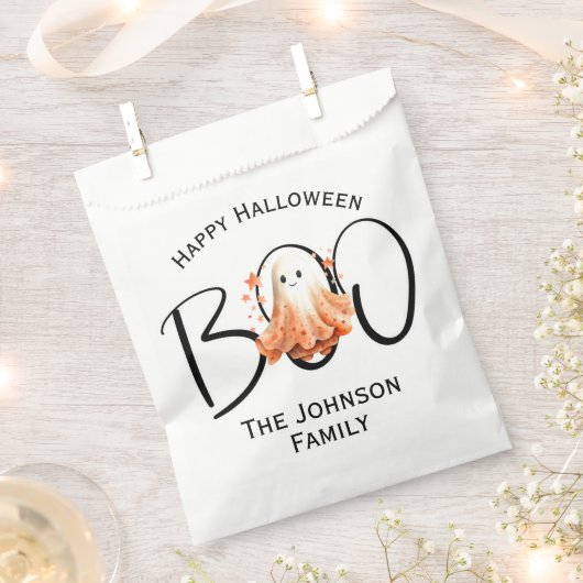 Boo Ghost Halloween Wit Zwart Modern Familienaam Bedankzakje (Geknipt)