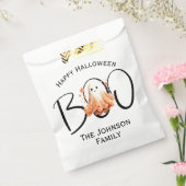 Boo Ghost Halloween Wit Zwart Modern Familienaam Bedankzakje (Gezegeld)