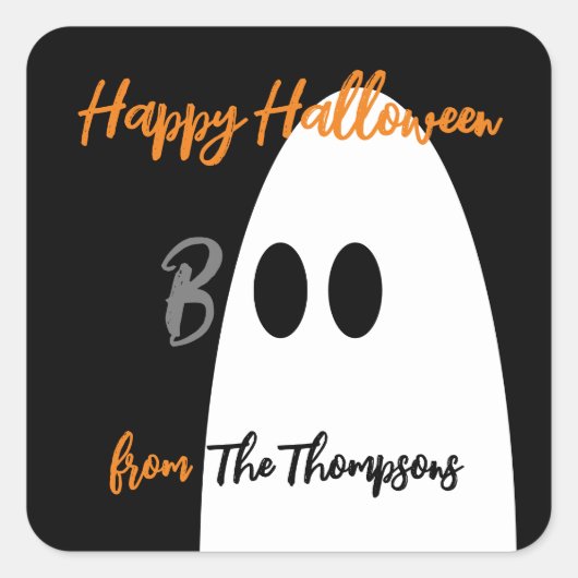 Boo Ghost Happy Halloween Vierkante Sticker (Voorkant)