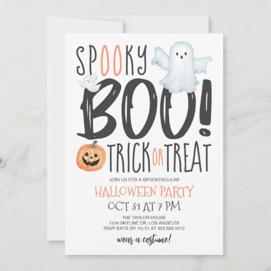 Boo Ghost Jack O'Lantern Typography Halloween Kaart (Voorkant)