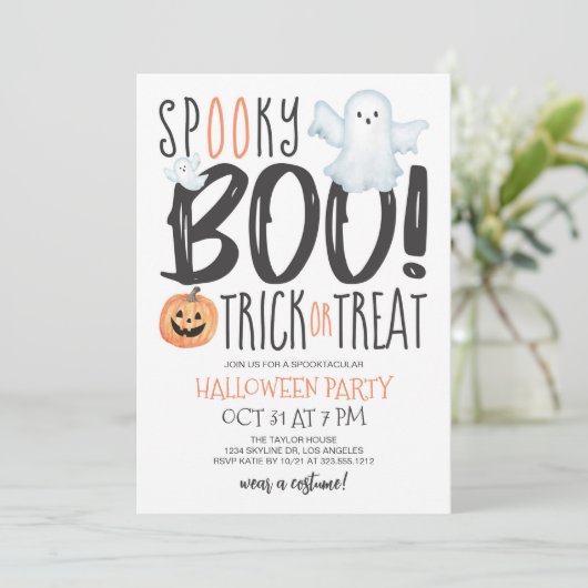 Boo Ghost Jack O'Lantern Typography Halloween Kaart (Staand voorkant)