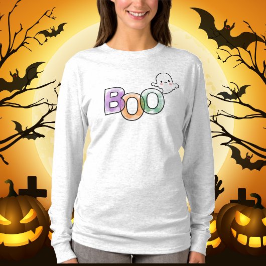 Boo Ghost Lange Mouw Herfst Halloween Tshirt
