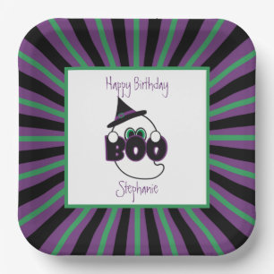 Boo Ghost Paars, Black en Green Birthday Papieren Bordje