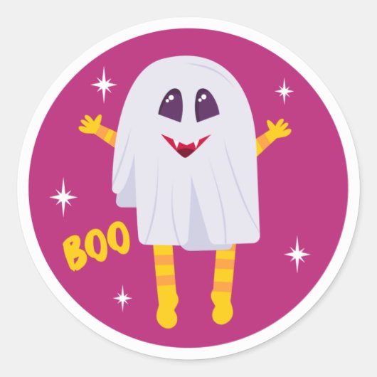Boo Ghost Pink Halloween Ronde Sticker (Voorkant)