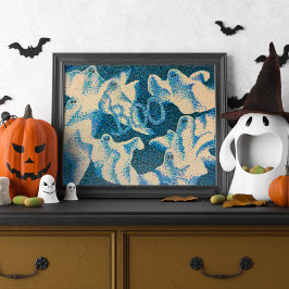 Boo. Ghost Pointillism Halloween Print Perfect Poster