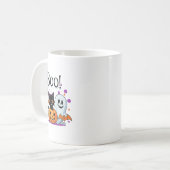 Boo Ghost Pumpkin Cat en vleermuizen Halloween Gra Koffiemok (Voorkant links)