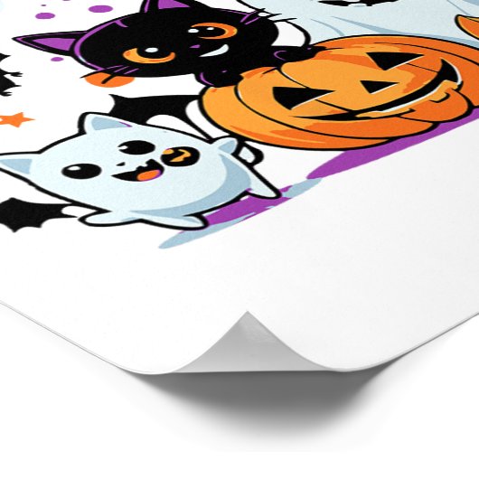 Boo Ghost Pumpkin Cat en vleermuizen Halloween Gra Poster (Hoek)