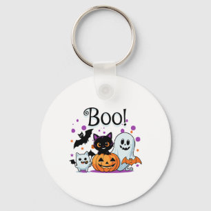 Boo Ghost Pumpkin Cat en vleermuizen Halloween Gra Sleutelhanger