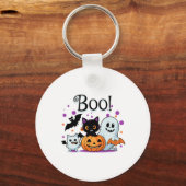Boo Ghost Pumpkin Cat en vleermuizen Halloween Gra Sleutelhanger (Voorkant)