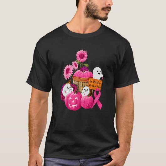 Boo Ghost Pumpkin Oktober Draag Roze Borstkanker T-shirt (Voorkant)
