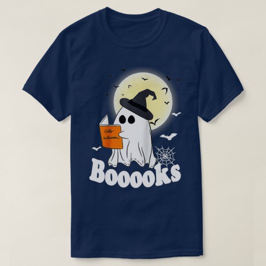 Boo Ghost Reading Moon Pumpkin Halloween Bo T-shirt (Design voorkant)
